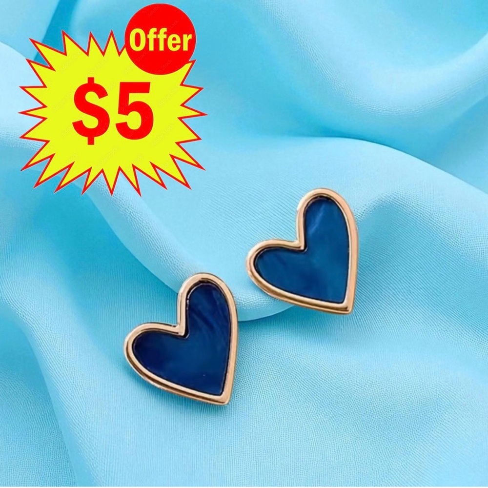 💙NEW💙 Gold Plated Blue Heart Earrings Fashion Jewelry Stud Earrings